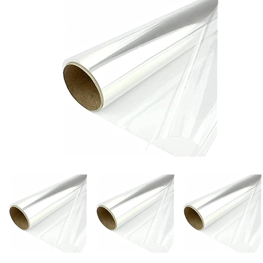 Packing Roll Transparent Clear Cellophane Wrap Roll, Clear Flowers Baskets Food Gift Crystal Wrappings Paper Food Safe Packing Paper Width 70cm x Length 1.5 Meters, 70CMX1.5M (Pack of 4)