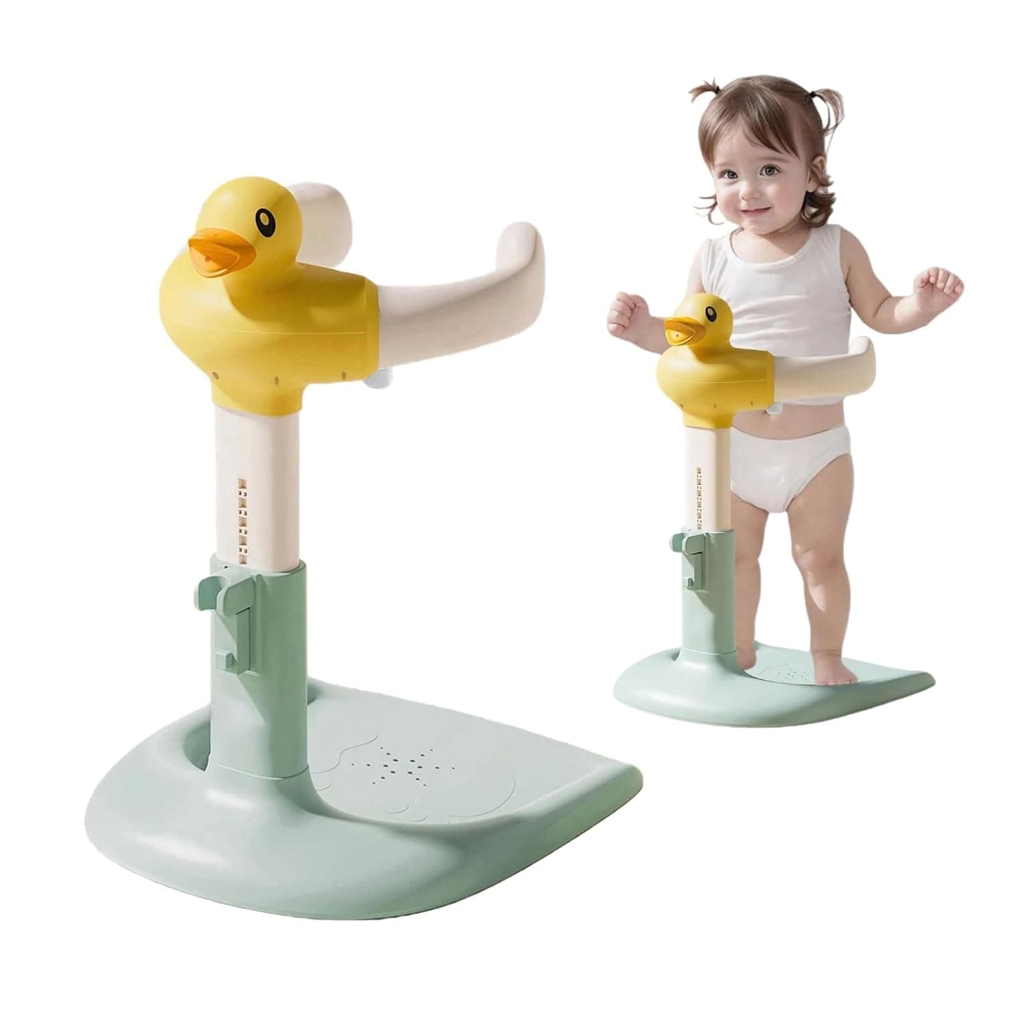 Baby Shower Stand with Support Stool, Emeralune Baby Bath Adjustable Toddler Shower Stand Shower Standing Support and Anti-Slip, Anti-Dumping, Easy to Clean, Ideal Gift for Infants 6-36 Months