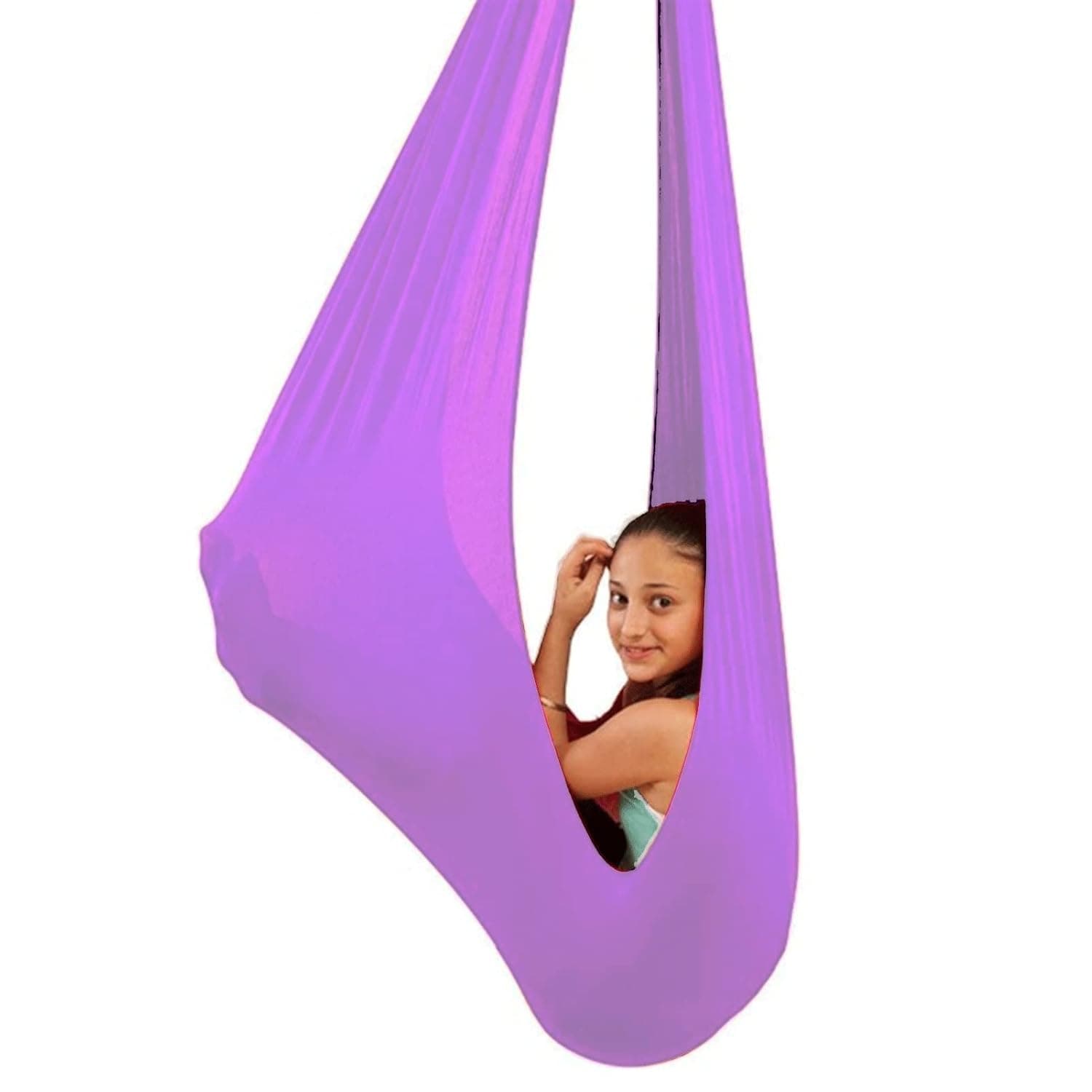 Sensory Swing for adults Indoor kids Therapy Swing Soothing Calming Snuggle Hammock durable soft strong fabric swing Excellent stretchability calming effect (Color : Light purple, Size : 1M x 2.8M)