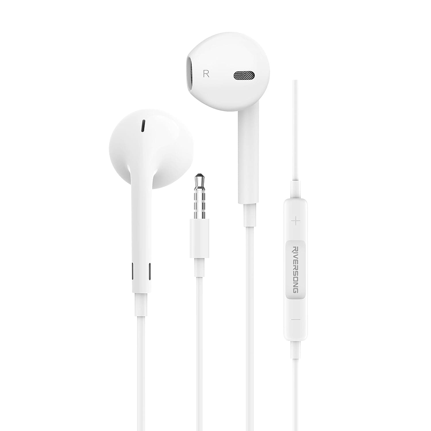 RIVERSONG Spirit M Wired Earbuds with 3.5MM Jack, Headphones with Mic & volume Control, Powerful Heavy Bass, High Definition, Ear BudsCompatible with Android, iPhone, iPad, MP3, Laptop, & More, White