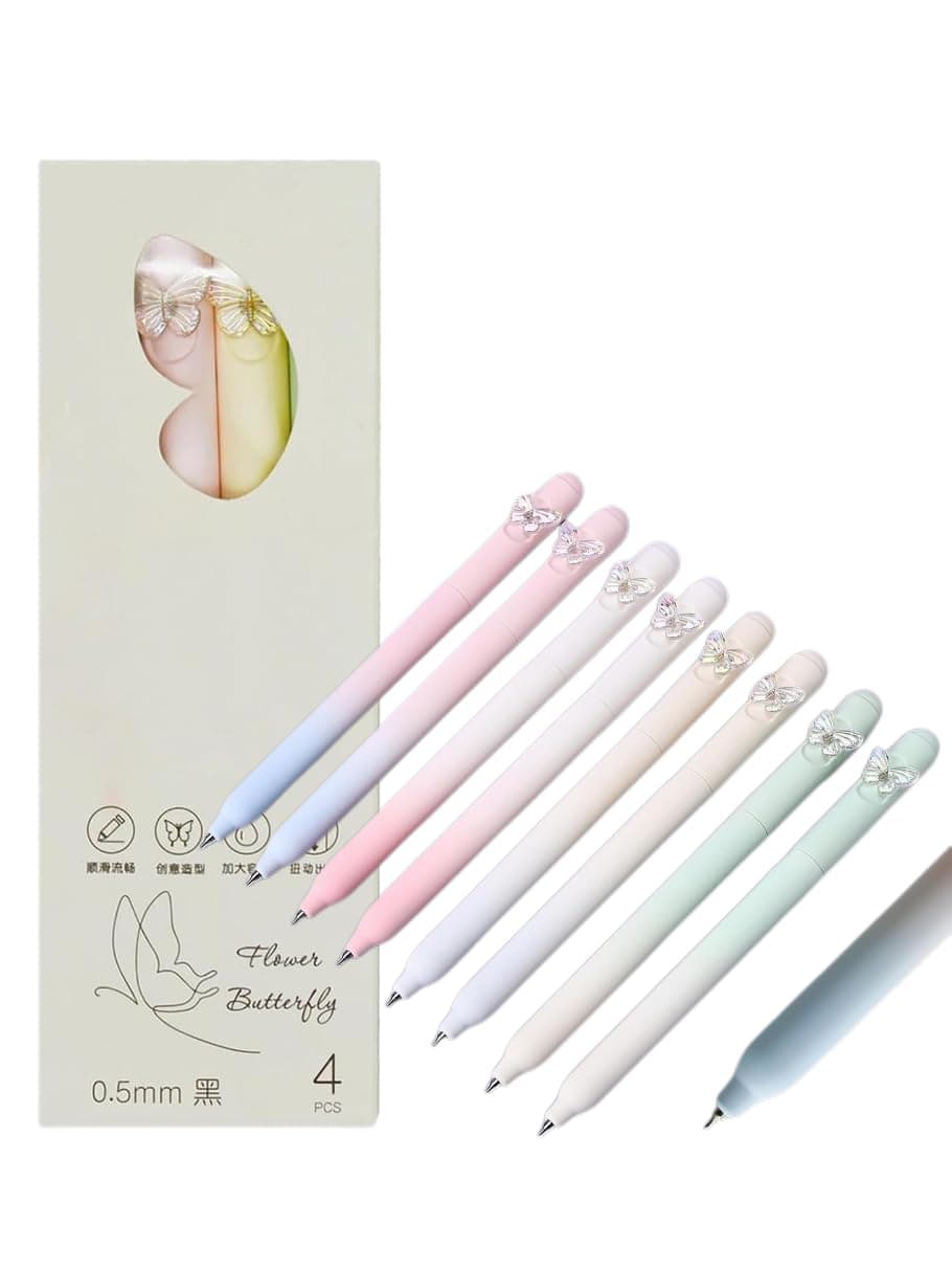 Neutral Pen, 8PCS 0.5mm Butterfly Gel Pens, Twistable Elegant Black Ink Butterfly Pens Brushing Questions, Signing, Quick Drying, Black Pen for School supplies, Office & Party Favors