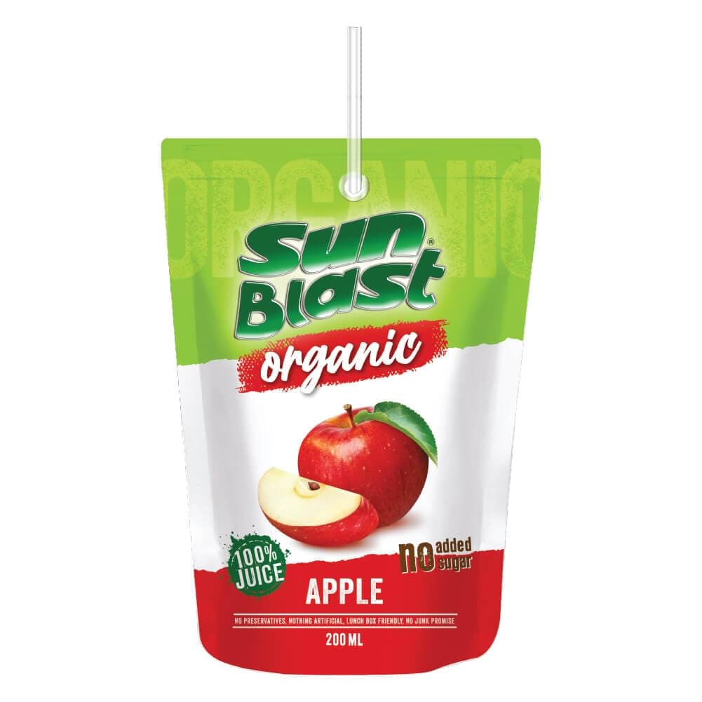 Sun Blast Organic 100 Percent Apple Juice, 200 ml - Pack of 1