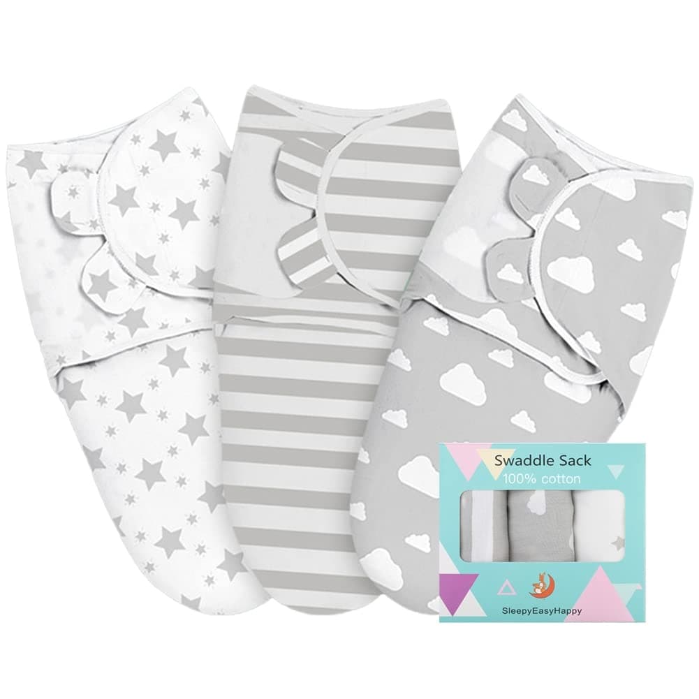 HJB VISSO 3-Pack Sleep Sacks, Newborn Blanket, Breathable and Skin-Friendly Cotton, Baby Swaddle 0-3 Months, Sleep Sack, Baby Blanket, Unisex