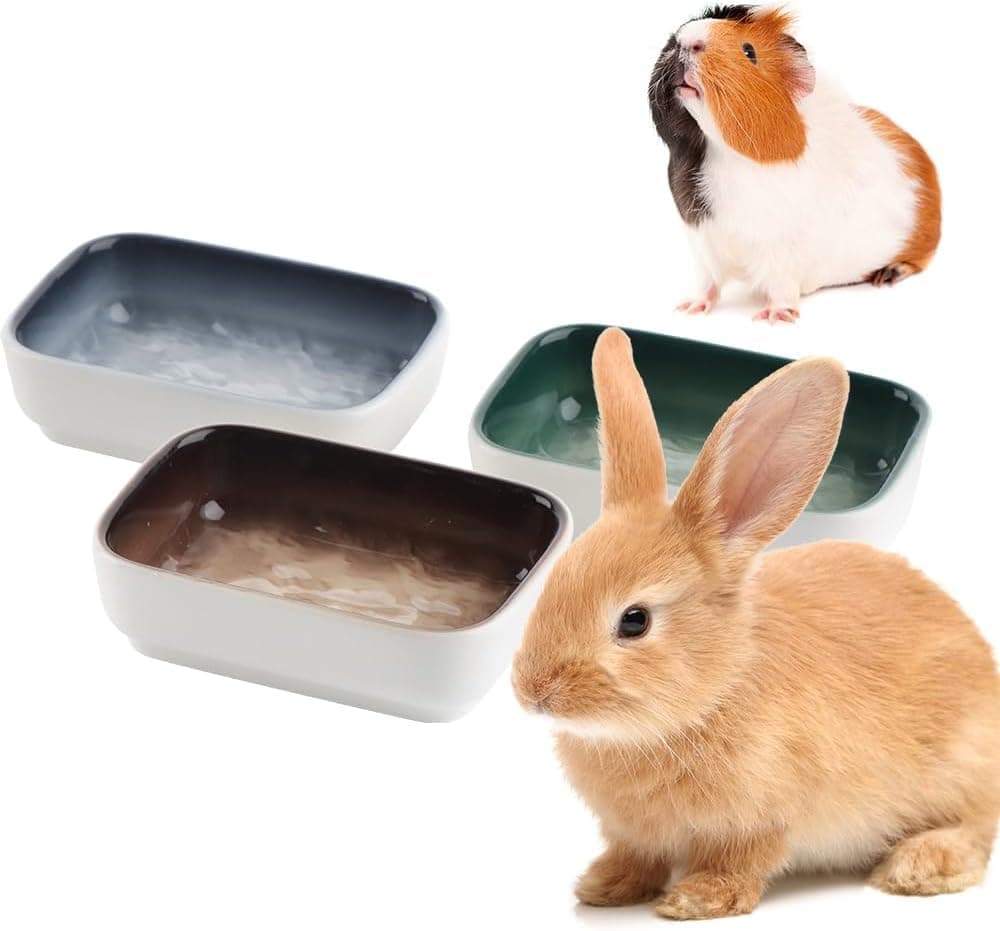 3 Pcs Ceramic Hamster Bowl Set, Small Animals Anti-Turning Food Water Bowl, Sturdy Pet Food & Water Dish, Suitable for Hamster, Rabbit, Sugar Glider, Hedgehog, Gerbil, Guinea Pig (Blue+Green+Brown)