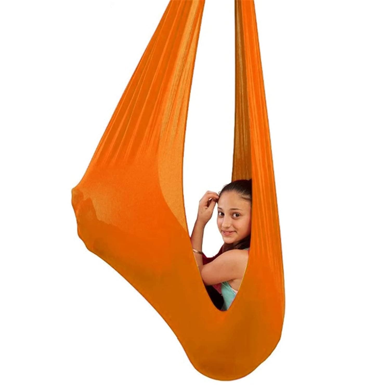 Sensory Swing for adults Indoor kids Therapy Swing Soothing Calming Snuggle Hammock durable soft strong fabric swing Excellent stretchability calming effect (Color : Orange, Size : 1.5M x 2.8M)