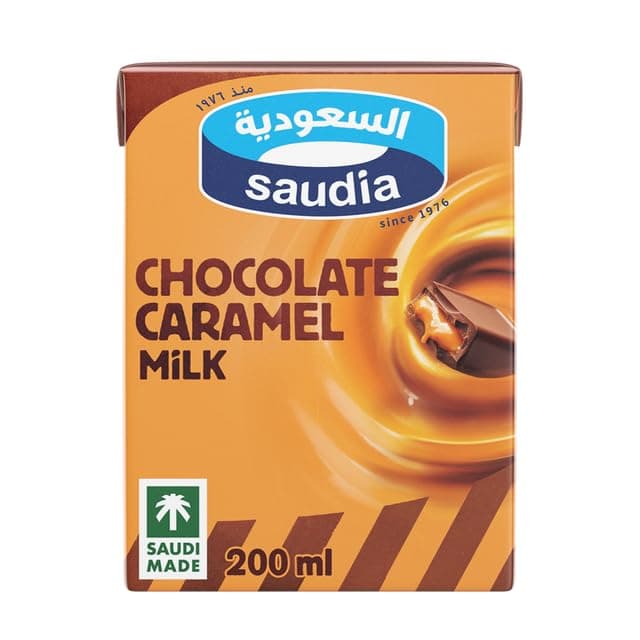 Saudia Chocolate Caramel Flavored Milk Drink, 200ml – Rich Creamy Taste, Ready-to-Drink Dairy Beverage