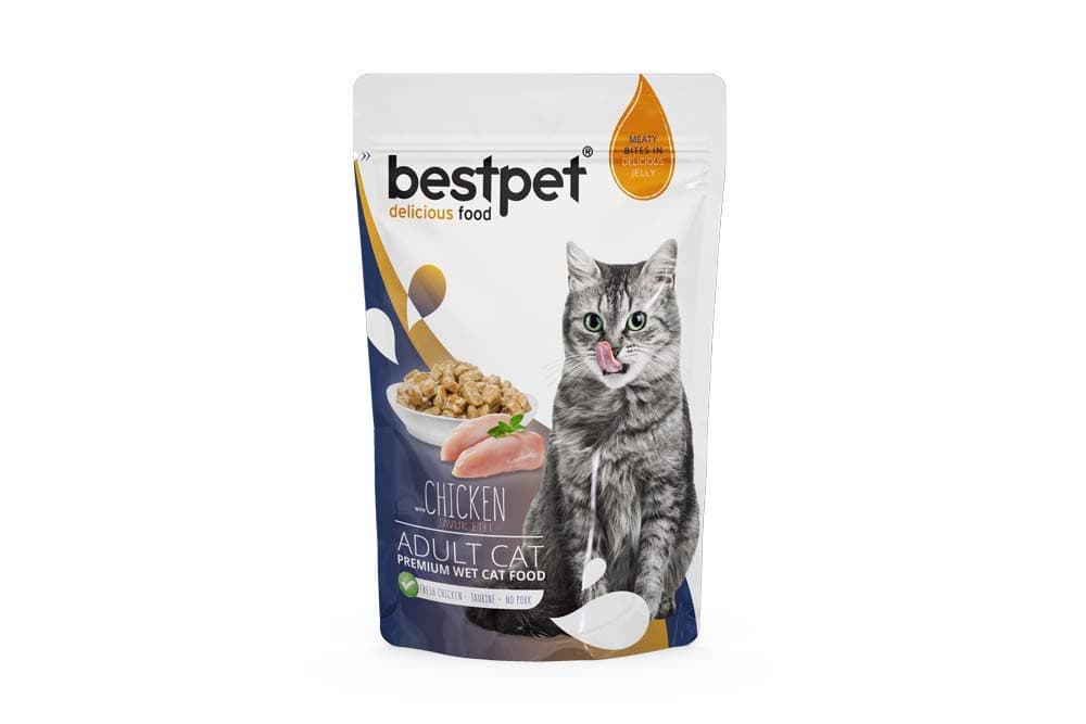 Bestpet Grain-Free Wet Food for Adult Cats, Chicken Chunks in Pouch, 85g