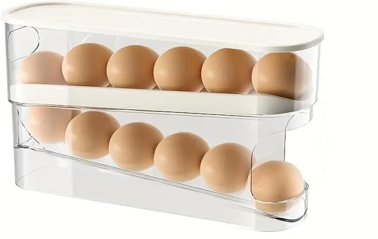 2-Tier Rolling Egg Dispenser, Auto Rolling Fridge Egg Storage Container, Space Saving Eggs Dispenser For Refrigerator Storager With Lid, Holds 12 Large Eggs, Egg Holder For Fridge