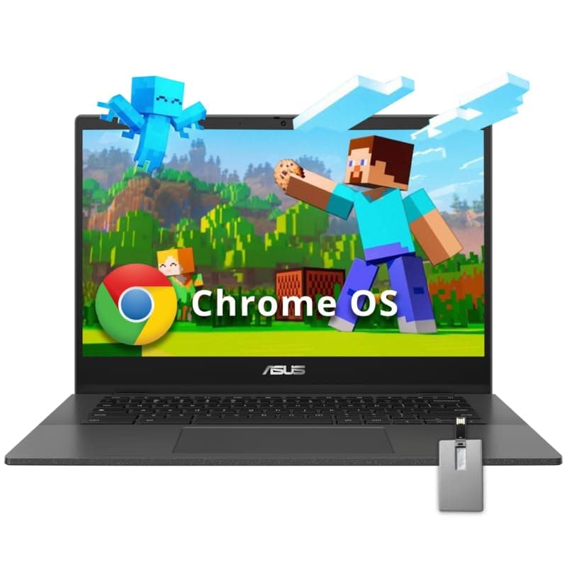 ASUS Chromebook 14" FHD Anti-Glare Laptop, MediaTek Kompanio 520, 4GB LPDDR4X, 64GB eMMC, Webcam, WiFi 6, Bluetooth, Chrome OS, Gravity Gray, CM1402CM2A-M8186