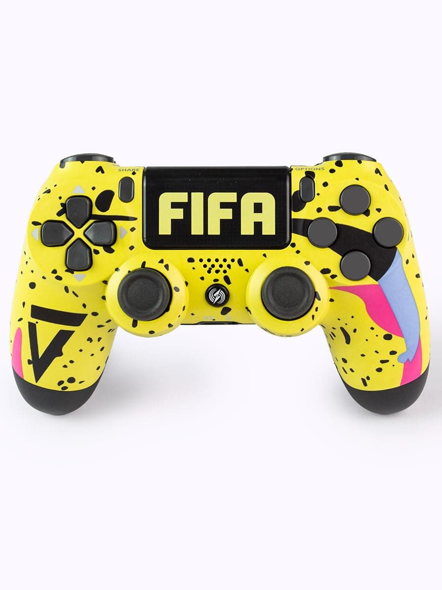يد تحكم ألعاب فيديو من لوج إلكترونيكس لمنصة الألعاب، لاسلكية، متوافقة مع بلايستيشن 4، باللون الأصفر فيفا