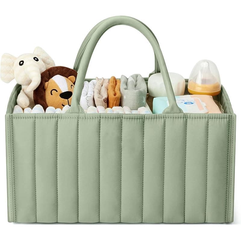 ALMEKAQUZ Baby Diaper Caddy Organizer, Stylish Storage Basket for Newborn Essentials, Nursery Diaper Station & Baby Shower Gifts, Multi-Pocket Design, Portable Handle (Green)