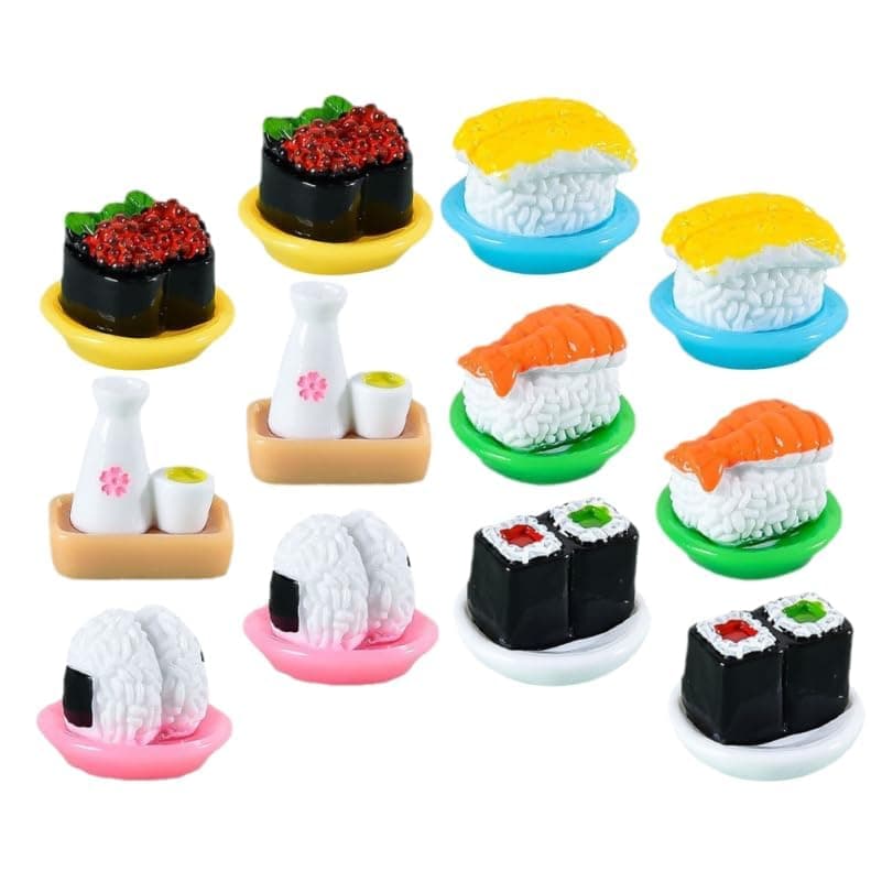 Miniature Sushi Model Set, 12Pcs Realistic Japanese Food Decorations - 0.98x2.36x0.78in Dollhouse Accessories for Scene Layouts & Display