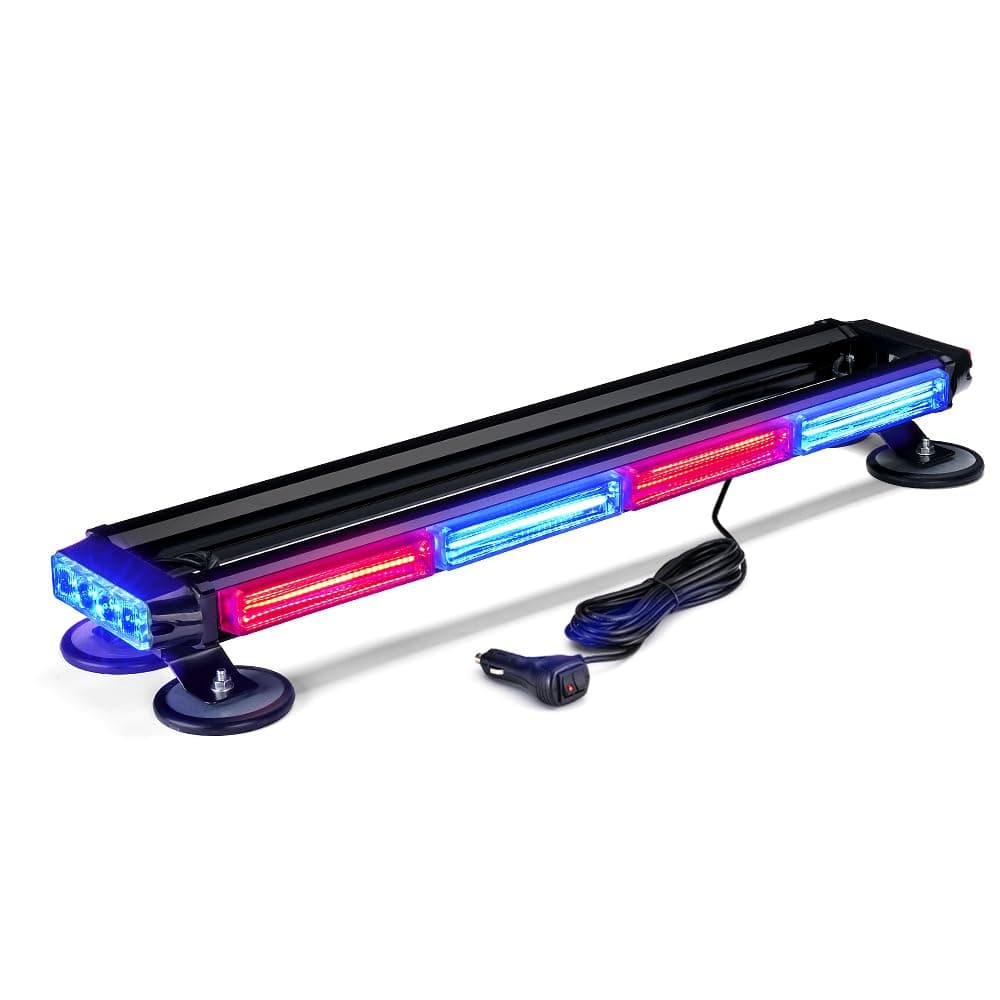 Xprite 26" COB LED Strobe Rooftop Flashing Light Bar, Double Side Hazard Warning Beacon Safety Police Lights w/Magnetic for Emergency Vehicles Cop Cars Trucks Traffic Security Red & Blue