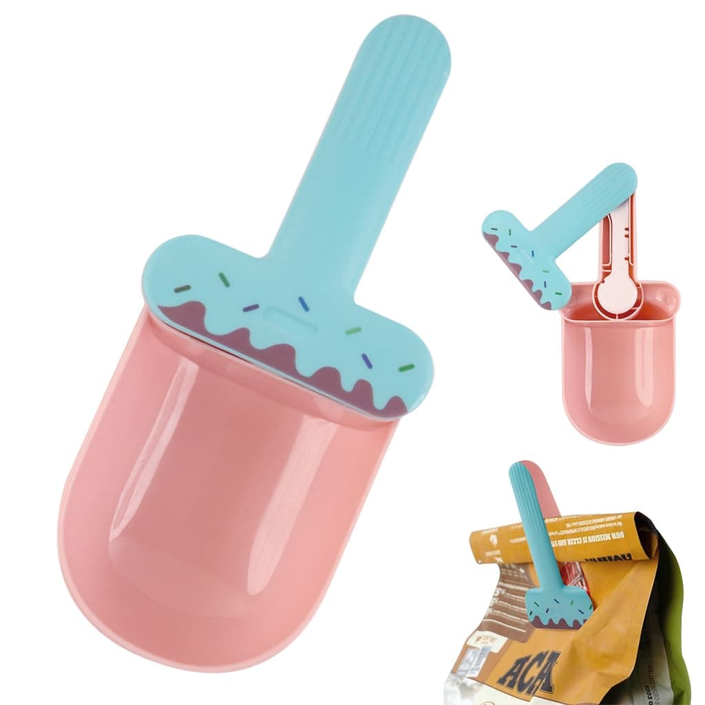 HASTHIP® Dog Food Scoop, Pet Litter Food Scoop Set with Sealing Clip Handle and Canning Spoon - Pet Feeding Spoon Dry Food and Multipurpose Can Food Scoops for Cats and Dogs - Ice Cream Color