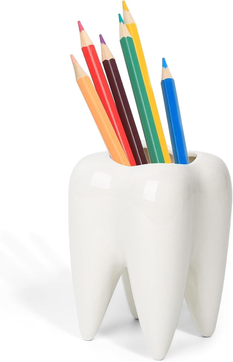 Aputue Pencil Holder, Ceramic Tooth Shaped Pen Holder for Desk, Cute White Dental Office Decor, Perfect for Dentists, Students, and Home Workspace Organization