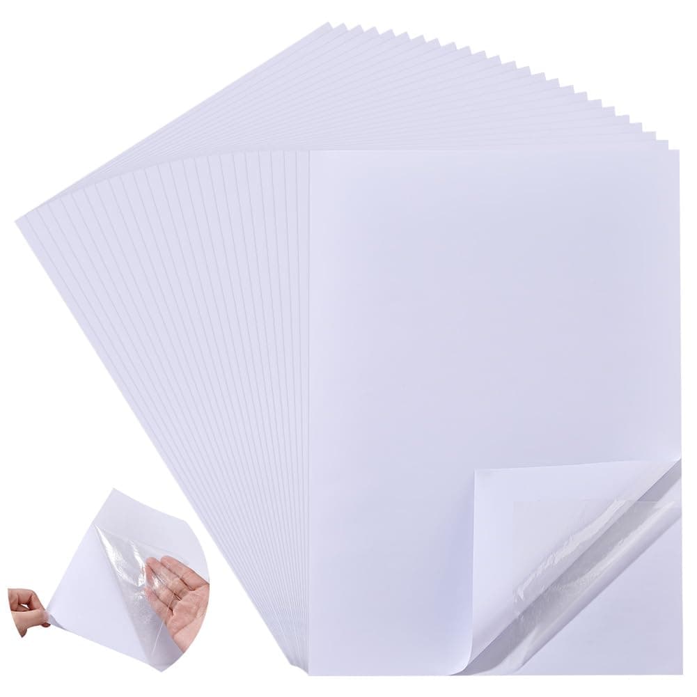 BENECREAT 18 Sheets A4 Sheets White Double Sided Adhesive Tape Self Adhesive Sandwich Layer with Double Sided Tape for Halloween Gift Wrapping Paper Craft Card Handmade