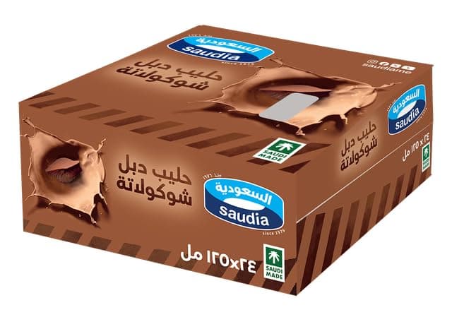 Saudia Double Chocolate Flavored Milk Drink 125ml x 24 Pack | Ready-to-Drink UHT Milk Beverage