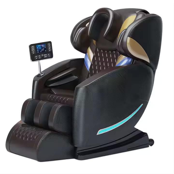 Modern Relaxation Therapy Recliner Chair with Heating, Massage Function, Side Control Panel, LED Light, Faux Leather Brown