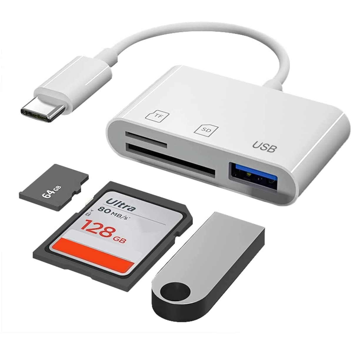 قارئ بطاقات USB نوع C‎‎ بطاقة ذاكرة/TF مايكرو SD وUSB 2.0، محول بطاقة ذاكرة تي تيرسيلي 3 في 1 نوع C لماك بوك برو 2022-2016 13/15/16، M1 M2 ماك اير/ايباد برو/سيرفس وسامسونج جالكسي وجوجل بيكسل وغيرها
