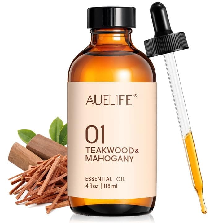 Auelife Teakwood & Mahogany Essential Oils, 118ml (4 fl oz) - Large Bottle Fragrance Scent Oils for Diffuser for Home, Candle Making, Soap, Home Fragrance & DIY, Aromatherapy Gift for Women & Men