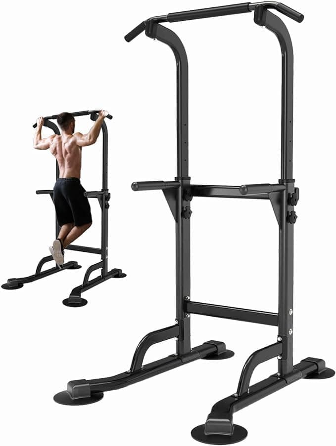 Power Tower Pull Up Bar Station, Free Standing Pull Up Rack Dip Station for Home Gym, Height Adjustable Home Strength Training Fitness Workout Equipment
