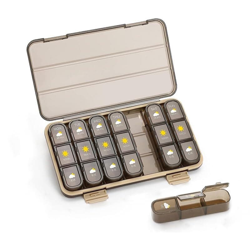 Weekly Pill Medicine Organizer 3 Times a Day, Large 7 Day Medicine Pill Box with Separate Container, Daily Portable for Work Travel Pill Case for Medication/Fish Oil/Vitamins/Supplements