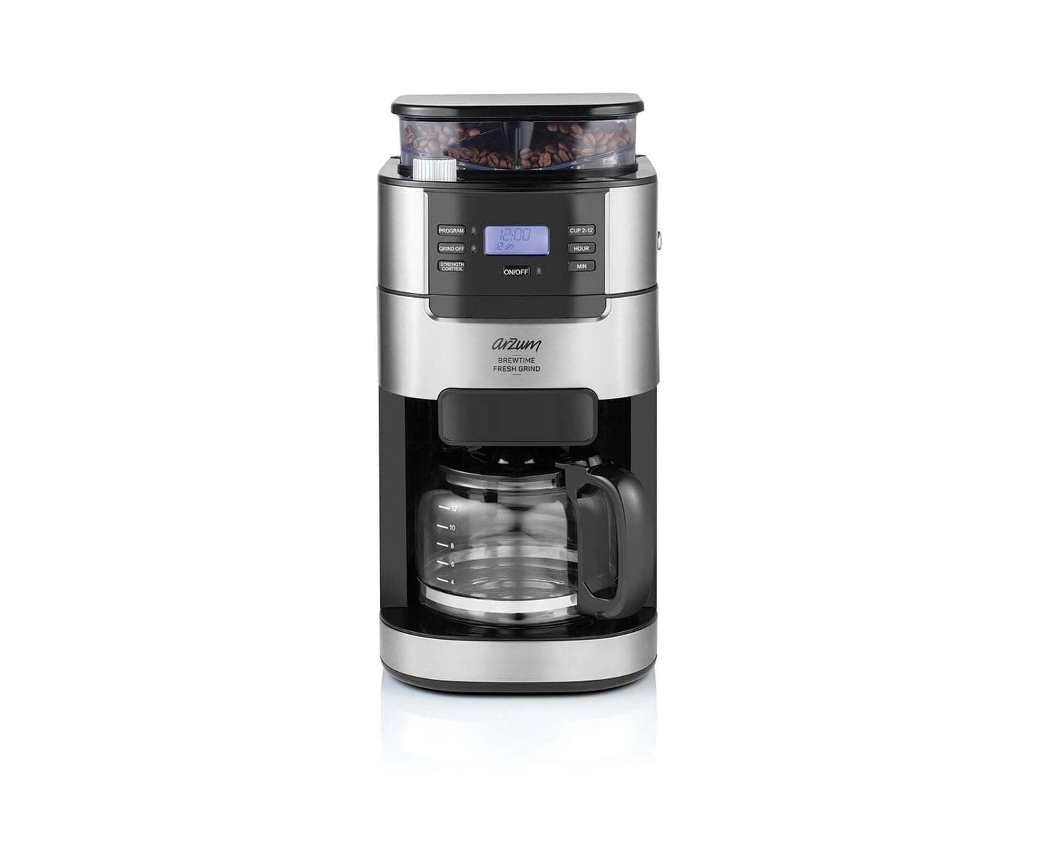 Arzum AR3092 Brewtime Fresh Grind Filter Coffee Machine, 1.5L Jug, Built-in Grinder, Aroma Selection, Programmable Timer
