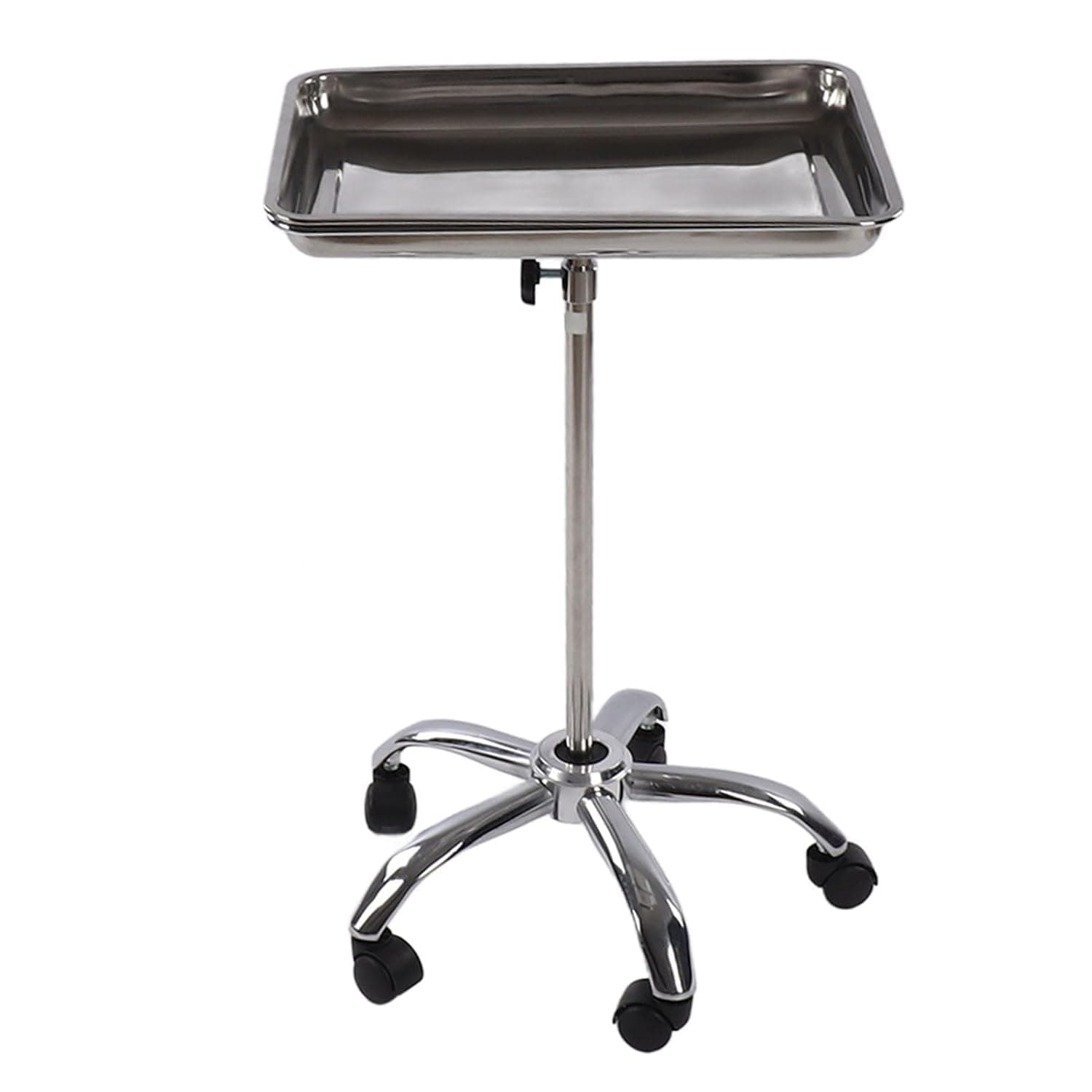 Salon Tray With Wheels Stainless Steel Liftable Rolling Cart | cart with adjustable lift design for hairdressing tools storage