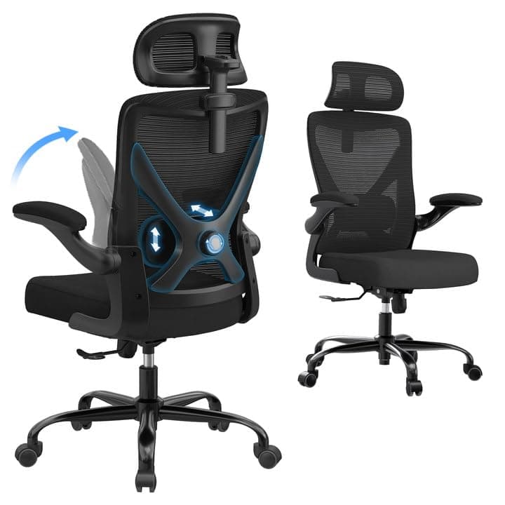 Ergalithic Ergonomic Office Chair -Office Chair Home Office Desk chair with Lumbar Support X-Shaped - Desk Chair Mesh Computer Chair Gaming Chair with Adjustable Headrest and Armrests (Black)