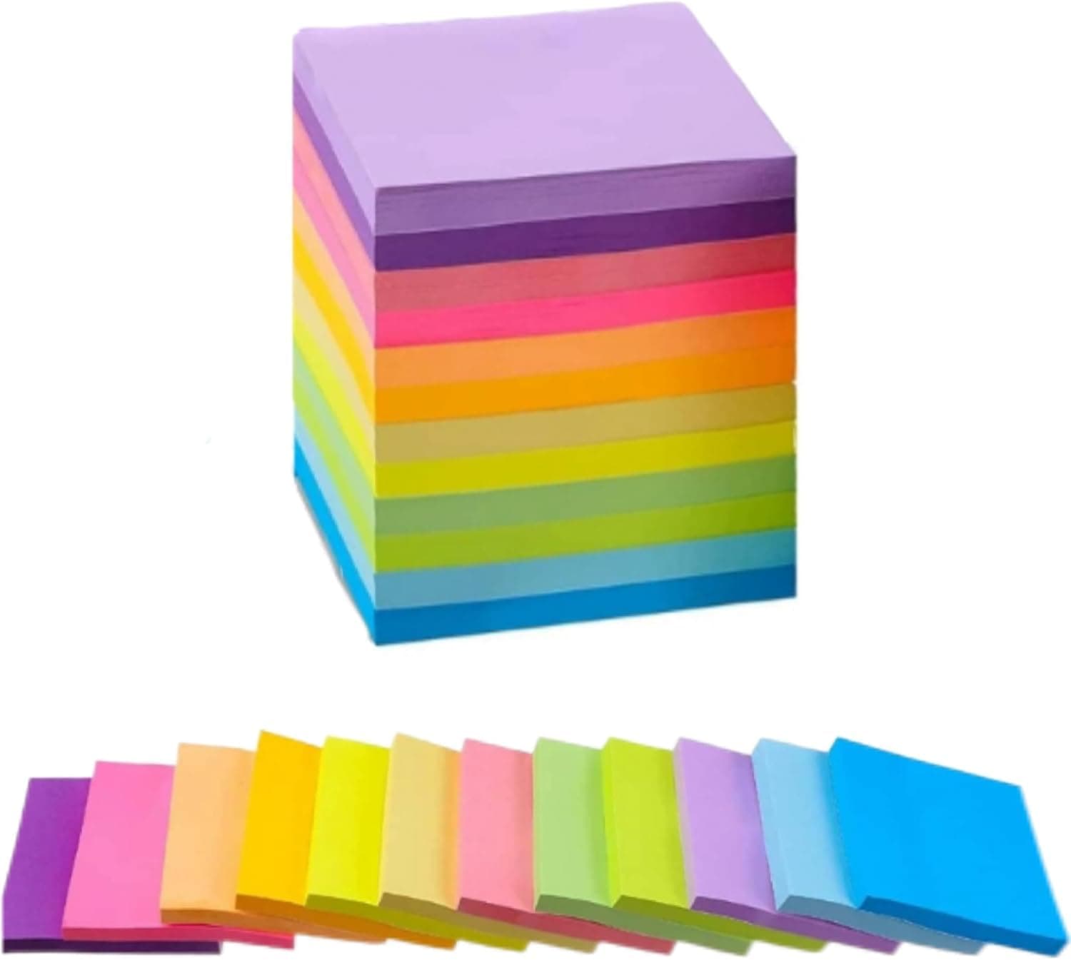 SKY-TOUCH Sticky Notes 12pcs, 600 Sheets Self-Stick Fluorescent Colored Post-it Notes, Easy to Post & Tear for Home, Office, Notebook(3x3 inch, 600 Sheets Total)