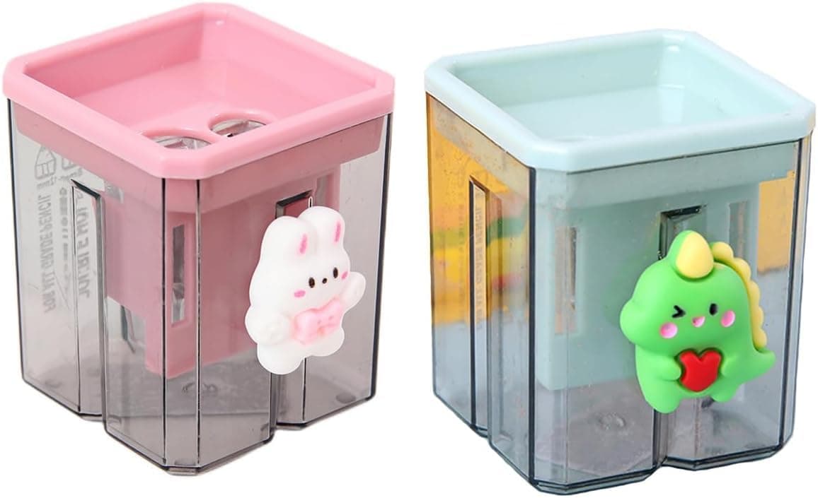 Creative Cute Cartoon Double Hole Pencil Sharpener, 2PCS, Handheld Plastic Sharpeners for Kids, Crayons, Lip Liners Home & School Art Supplies