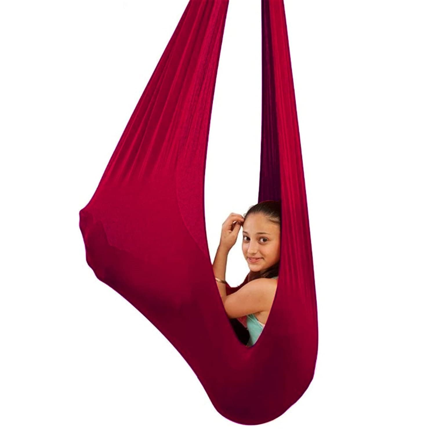 Sensory Swing for adults Indoor kids Therapy Swing Soothing Calming Snuggle Hammock durable soft strong fabric swing Excellent stretchability calming effect (Color : Wine red, Size : 1M x 2.8M)