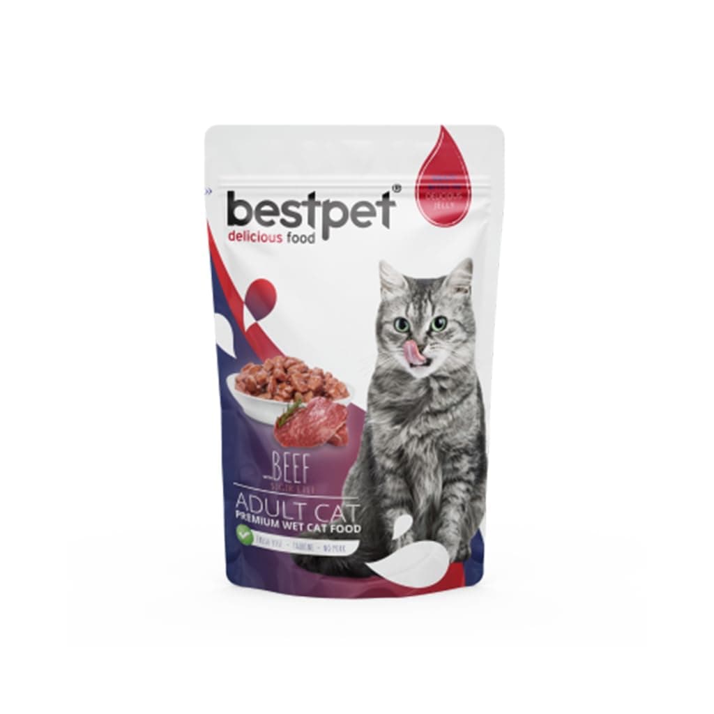 Bestpet Adult Cat Food, Grain-Free, Beef Chunks in Pouch, 85g
