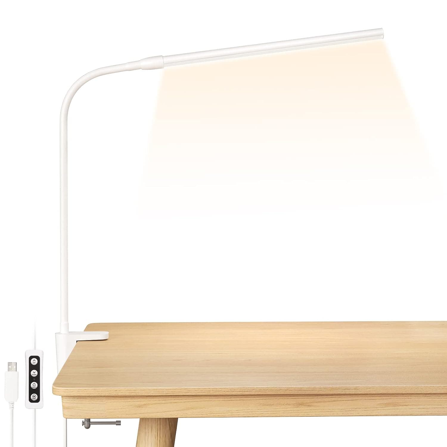 Lepro Clip on Desk Lamp, Adjustable Flexible, Warm white Natural white and Cool white light, 460 lumens, 10 Brightness, Dimmable USB Clamp Lamp, reading, study for students, White