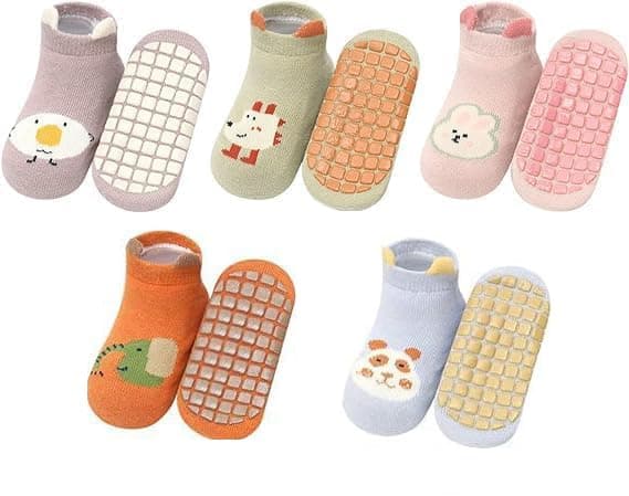 Baby Non-slip Shoes Socks, Cartoon Home Breathable Comfort Crew Socks Baby Daily Care Accessories for Boys and Girls Aged 1 2 3 (5 Pairs)
