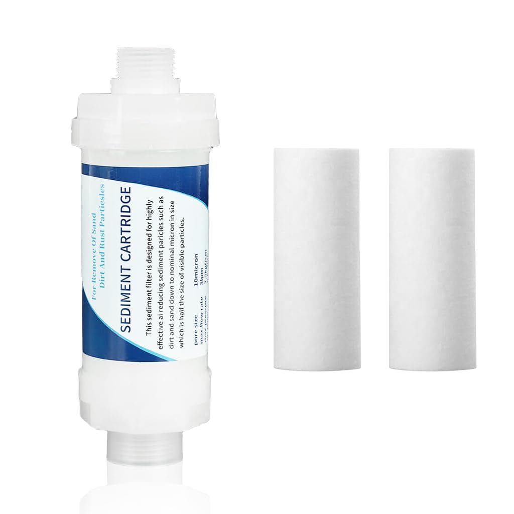 هاسثيب خرطوشة فلتر مياه بنظام الدش، مع 2 عبوة اعادة تعبئة لفلترة القطن، خيط انبوب عالمي 1/2 انش، خرطوشة تنقية مياه خارجية للحمام والمطبخ والغسالة