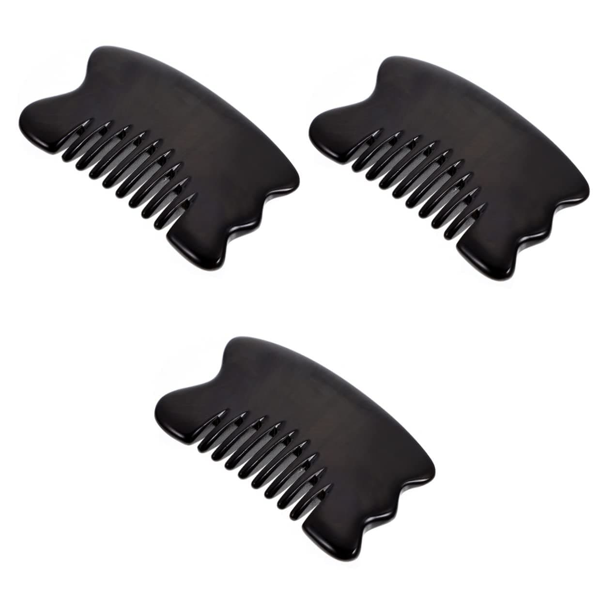 Beavorty 3pcs Ox Horn Massage Comb for Head and Scalp Relief Lightweight Body Scraping Tool for Improved Blood Circulation and Muscle Relaxation Guasha Massager for Stress Relief