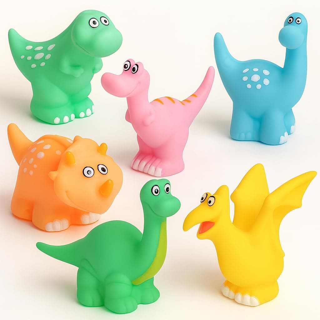 Dinosaur Baby Bath Toys for Infants and Toddlers, 6 Pcs Floating Water Toys, Soft Squeeze Animal Figures for Bathtub Play, Colorful