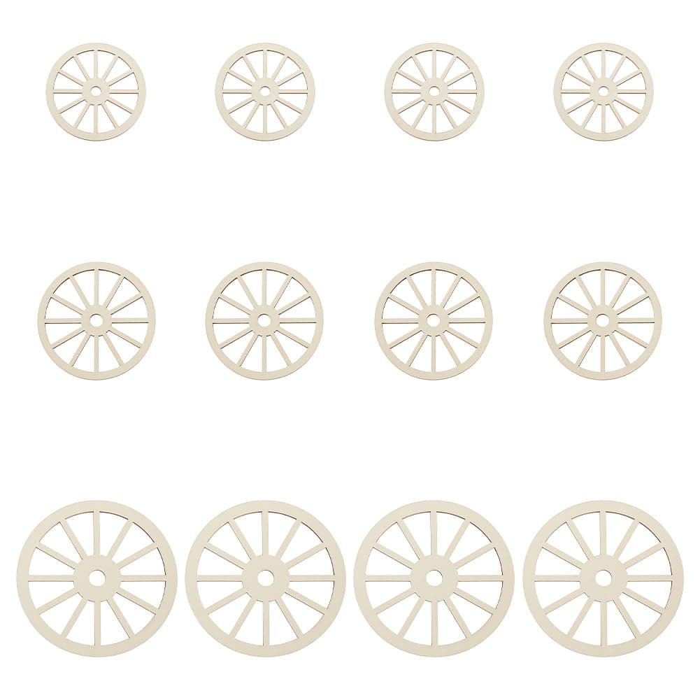 OLYCRAFT 12pcs 3Sizes Unfinished Wood Wheel Blank Wood Slices Train Car Wheel Wooden Pieces Unfinished Blank Slices Natural Wood Cutouts for DIY Project Painting Drawing Home Party Decoration Crafts