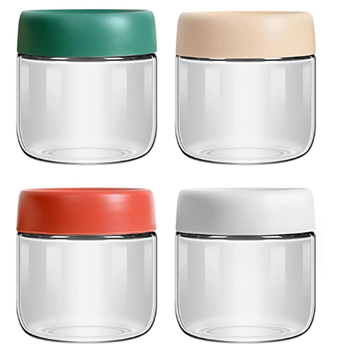 X spring Glass Jars with Lids, 4 PCS 300ml Reusable Sealable Food Storage Containers, Wide Mouth Leak Proof Glass Jars for Overnight Oats Spices Yogurt Snacks and Kitchen Pantry Organization
