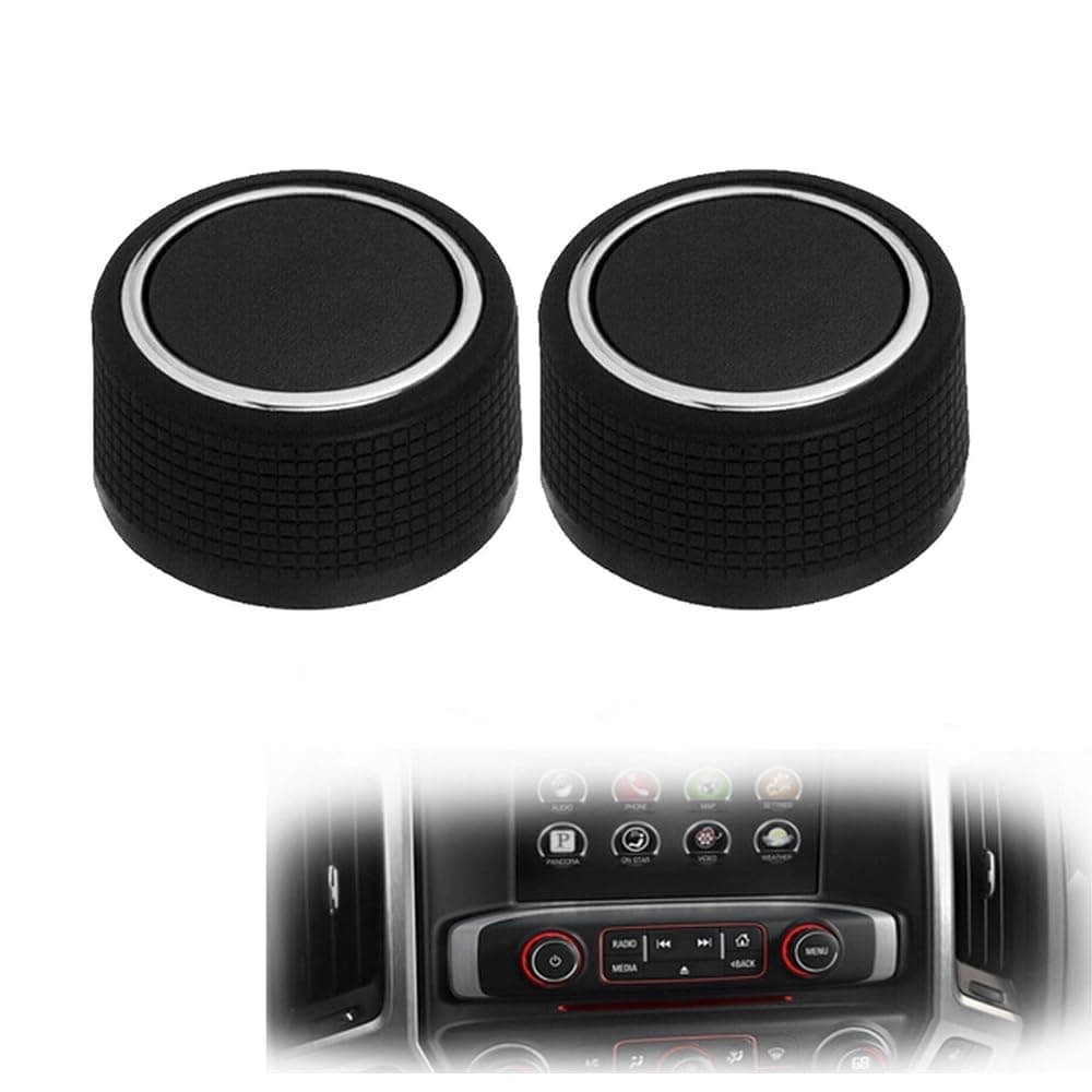 2 PCS Car Radio Audio Control Knobs, with 3D Anti-Slip Particles Dial Tuner, Volume Knob Replacements, Plastic Plug-in Buttons, Vehicle Repair Kits, Compatible with Cadillac Chevrolet GMC
