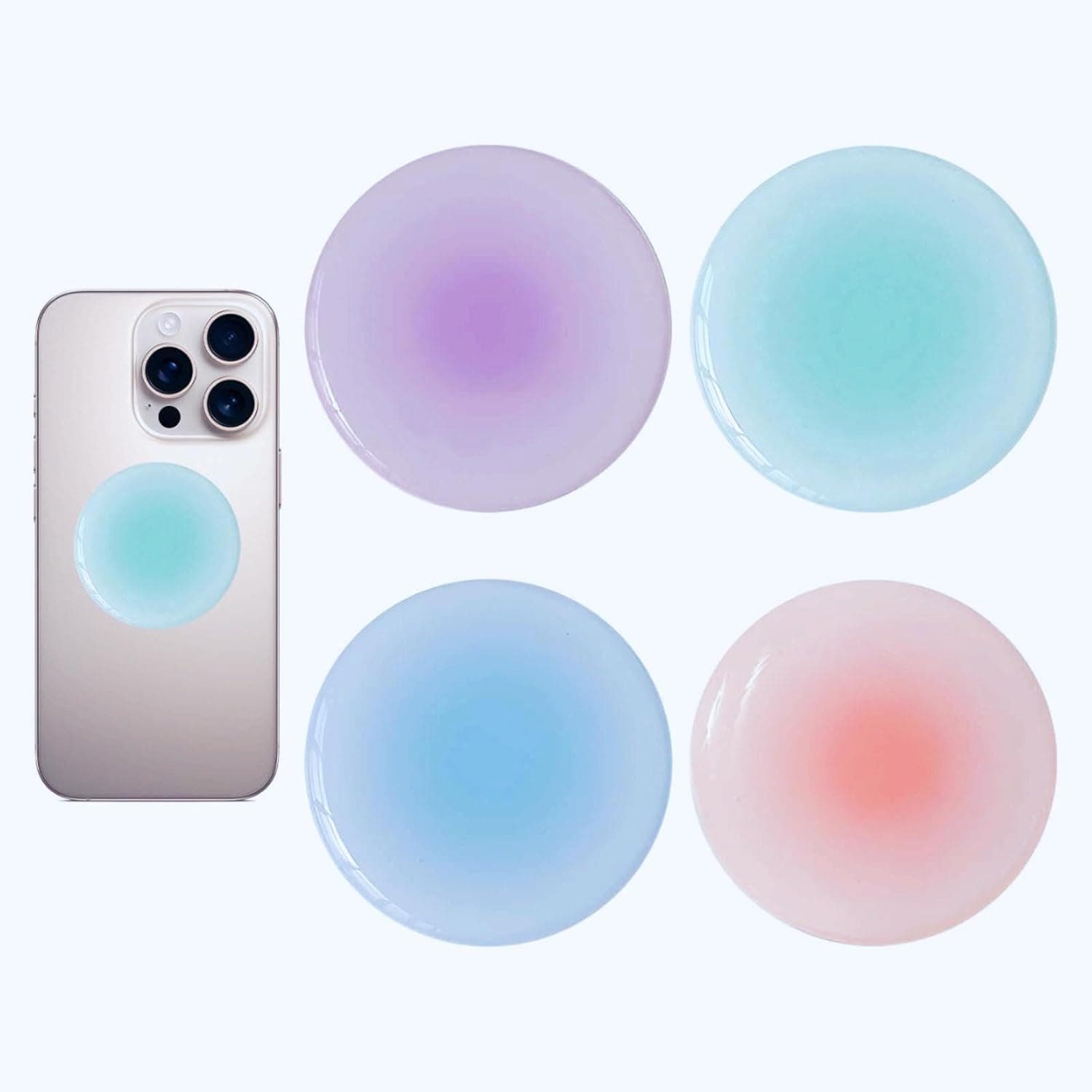 4 قطع من مقابض وحوامل الهاتف متعددة الوظائف قابلة للتوسيع، مقابس قابلة للدوران بألوان متدرجة سادة، متوافقة مع الهواتف الذكية والتابلت والمزيد من الملحقات