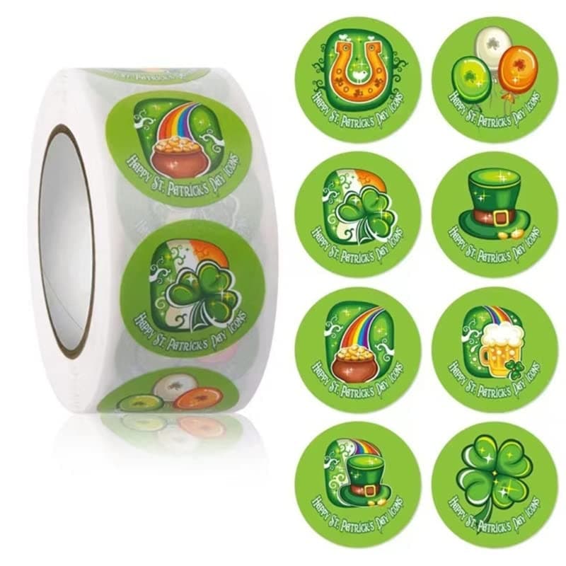 Saint Patrick Day Stickers 500pcs/roll Envelope Seal Gift Boxes Decal Supplies for Festival New Year Gift Boxes Wrapping Patrick Day Stickers