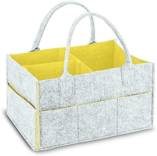 Baby Diaper Caddy Organizer - Storage Bin with Changeable Compartment Large | Capacity Portable Nursery Felt Car Storage Bag s,for Baby Essentials Mom Newborn Kids Grey-Yellow