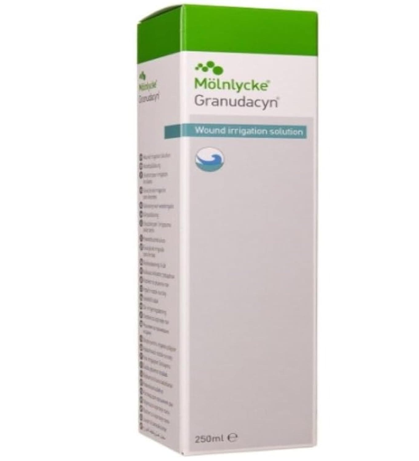 Granudacyn® Wound Irrigation Solution Spray 250mL | Cleaning and Moistening of Acute and Chronic Wounds, Ulcers, Burns - Antimicrobial, Eliminates Odour, Ready to Use, pH Neutral by Mölnlycke Research