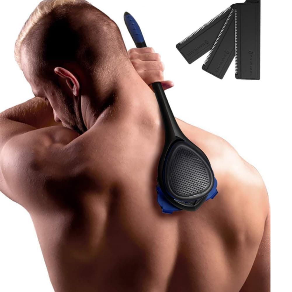 BakBlade 3.0 Stealth - Back Shaver for Men, Extra Long 23" Ergonomic Handle for a Close, Pain-Free Shave, The Ultimate Back Hair Trimmer for Men, +3 Extra Back Blade Refills
