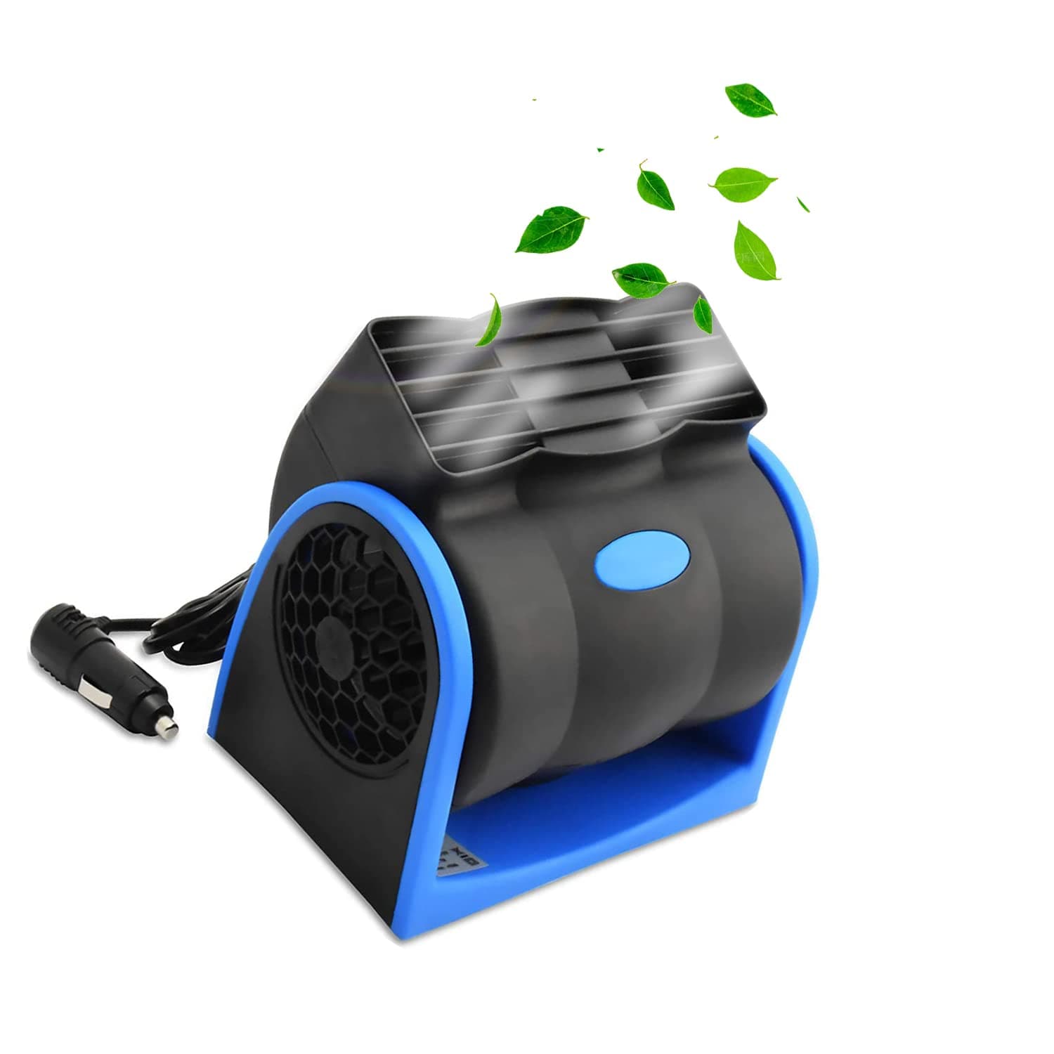 12V Car Fan, No Leaf Quiet Cooling Fan, RV Fan Powerful Ventilation, Squirrel Cage Fan, 2 Speed Electric Dash Fan Air Conditioner with Cigarette Lighter Plug for Auto SUV Vehicle Van, 7W(Blue)