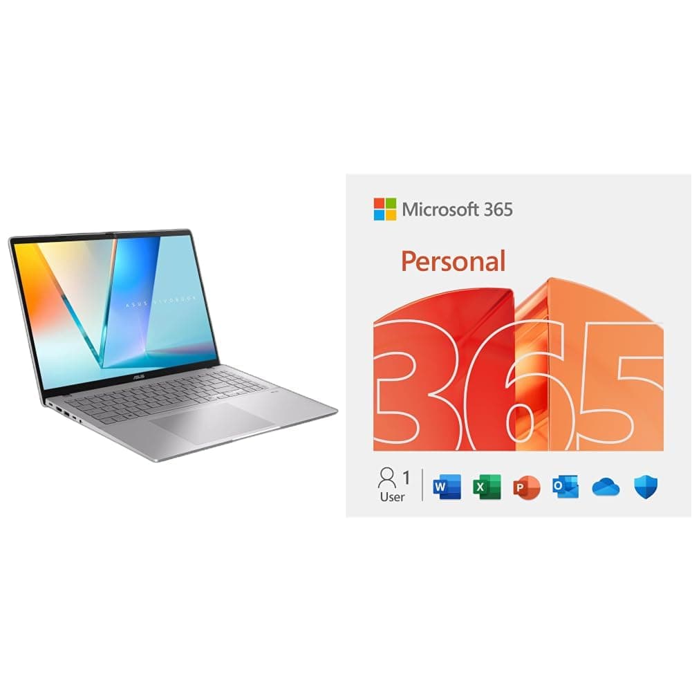 ASUS Vivobook S16" OLED, M3607GA-SH025W,AMD Ryzen AI 7 445, DDR5 16GB, 1TB M.2 NVMe, Win 11,Aluminum,Silver with Microsoft 365 Personal [Digital Code]