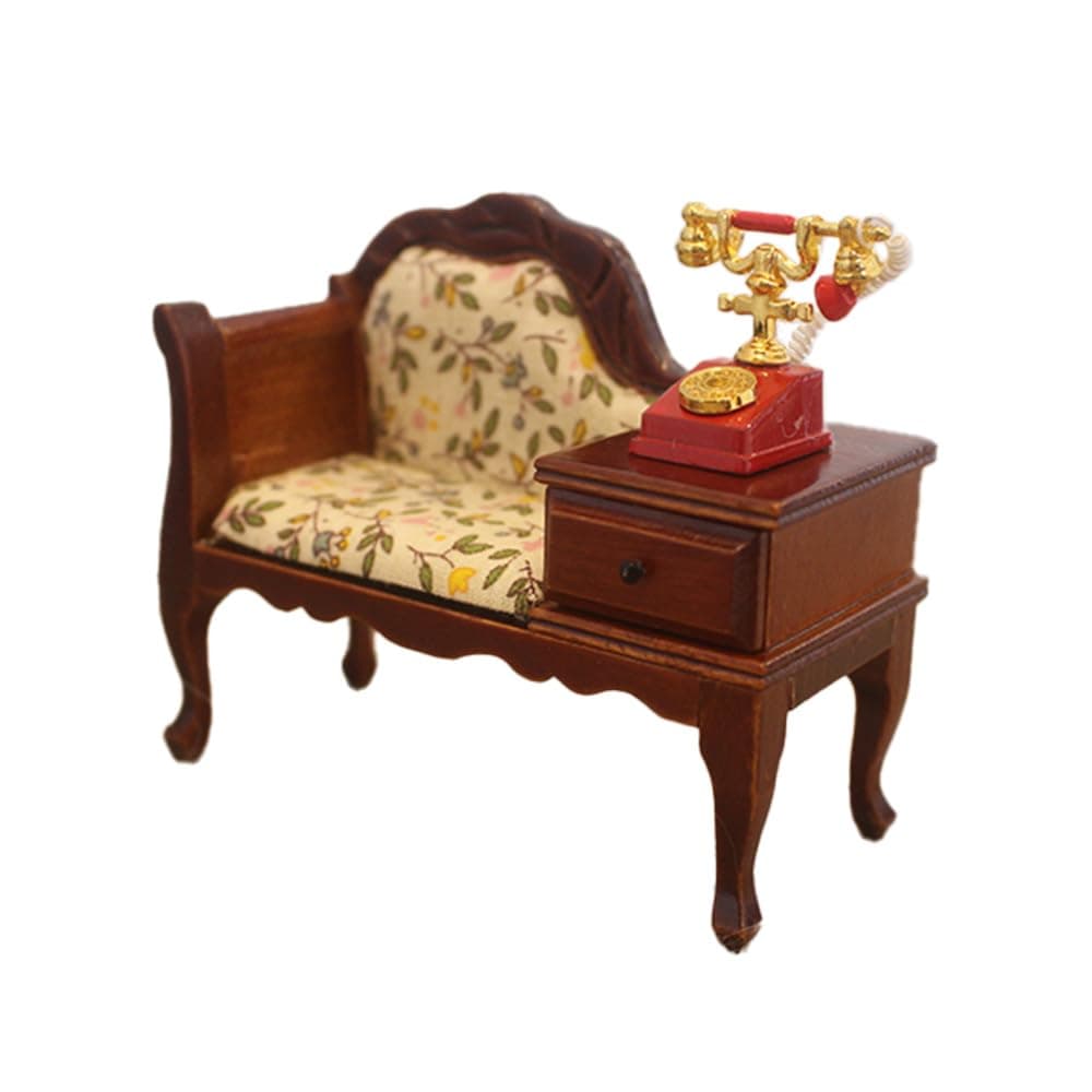 1 12 Scale Dollhouse Furniture Miniature Accessories Vintage Wooden Sofa with Drawer,1/6 Mini Victorian Bench Chair Lounge for Dollhouse Living Room Decoration