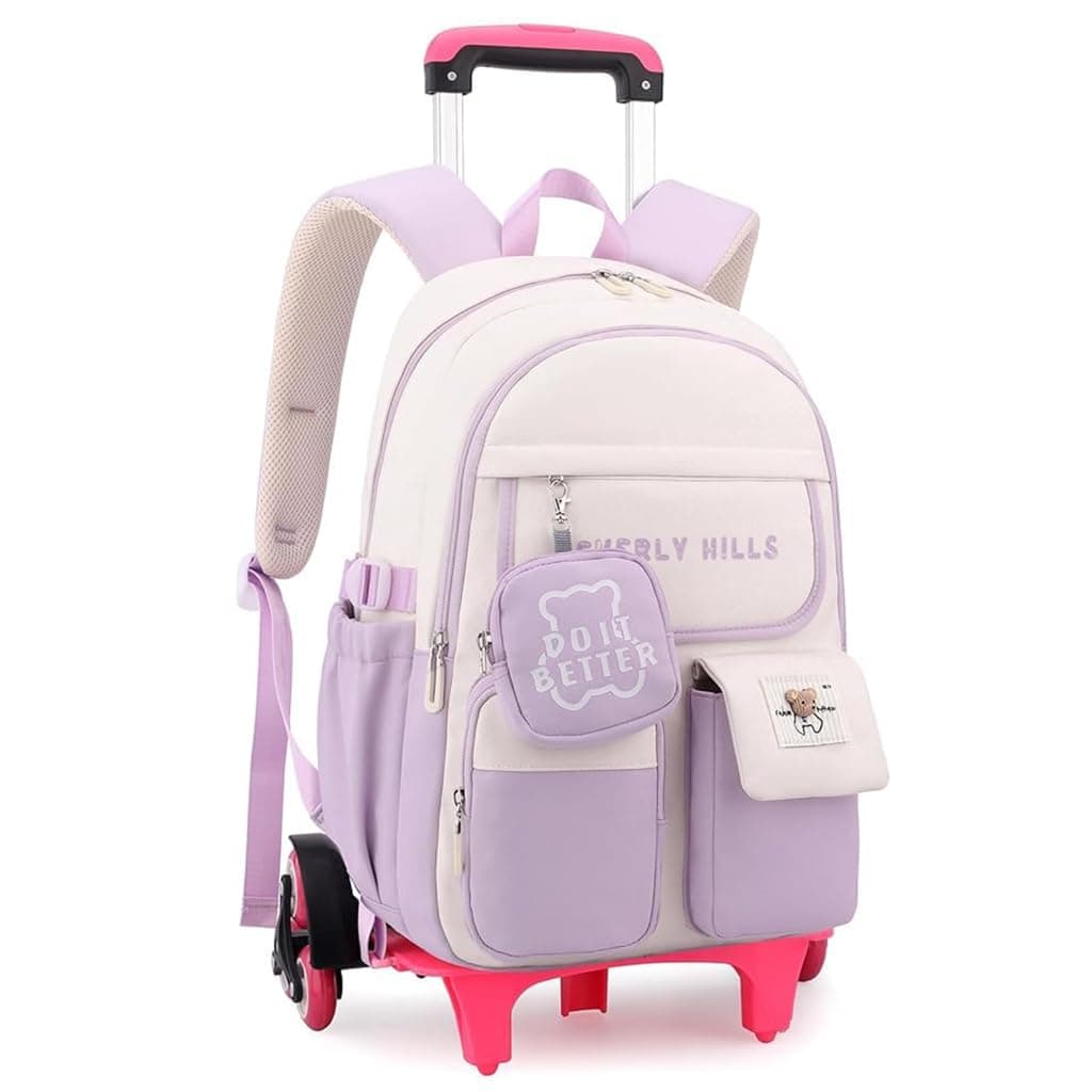 ZORBES® Trolley School Backpack for Girls School Travel Bag on Wheel, Detachable Wheels & Retractable Puller, Burdern Relief Student Girls Backpack for 6-12 Years Old